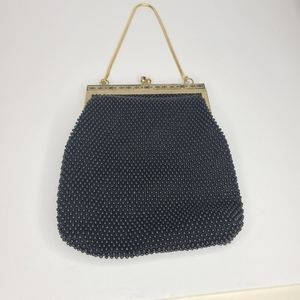 Vintage Black With Gold-Tone‎ Hardware Seed Bead Evening Bag